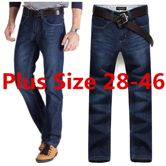 Plus Size 28 40 42 44 46 Darked Wash Jeans Mens Blue Black Stretch Denim Slim Straight Classic