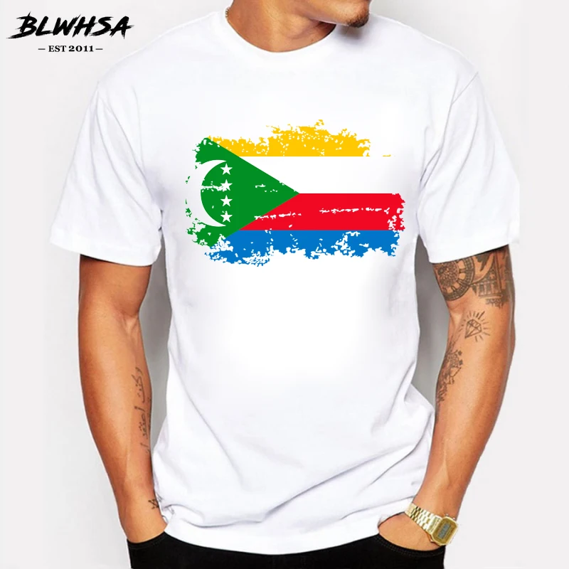 BLWHSA флаг Коморских Островов футболка Для мужчин летний Изделие из хлопка с короткими рукавами крутые футболки в стиле «хип-хоп» Коморские Острова принт с государственным флагом Для мужчин тенниска