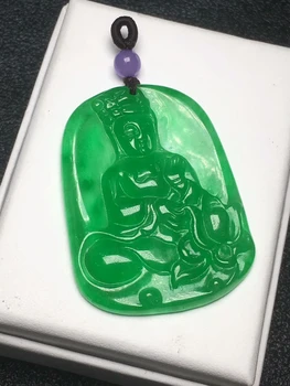 

Only One ! Natural Emerald Guanyin Bodhisattva Pendant Necklace Sweater Chain Jadeite JADE Wholesale
