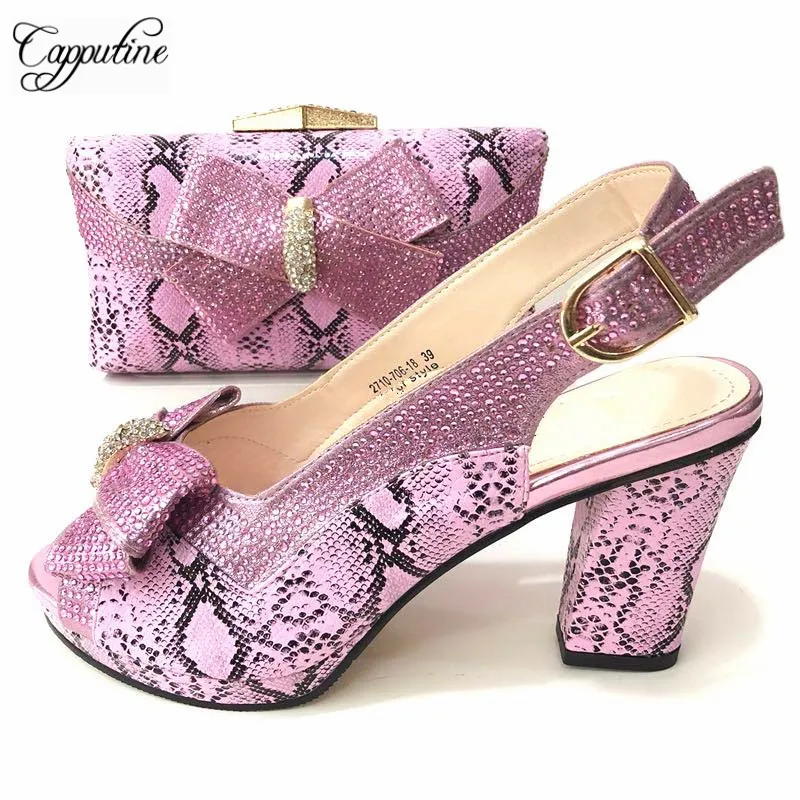 

Capputine High Quality PU Leather With Stone Ladies Shoes And Bag Set Italian Elegant Pumps Shoes And Bag Set For Wedding Party