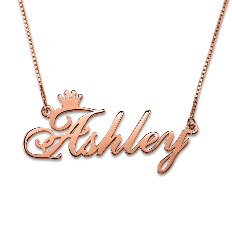 

Personalized Name Crown Necklace Rose-Gold Color In 925 Sterling Silver For Memorial Gift