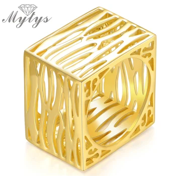 

Mytys Yellow and White gold Color New Fashion Square Hollow Ring Metal Rings Fingers Jewelry Party Accessories R1138 R1139
