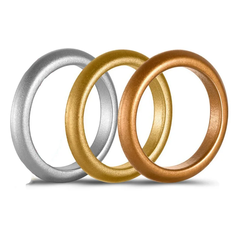 

3mm Food Grade Gold Silver Silicone Ring Hypoallergenic Crossfit Flexible Sports Rubber Finger Rings for Women Men Wedding Band
