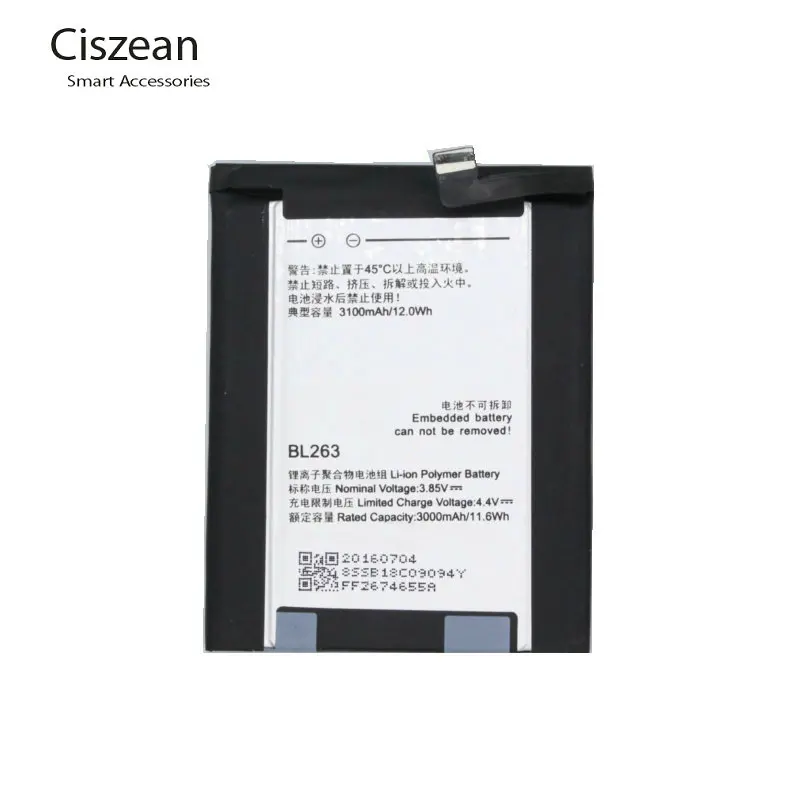 

Ciszean 3100mAh 12.0wh BL263 Battery Replacement Smartphone For Lenovo ZUK Z2 PRO batteries