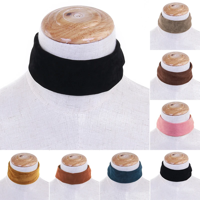 7 Colors Fashion Punk  Wide Plain Velvet Collar Choker Necklace Women Multicolor Gothic Basic Black Rope Necklaces Jewelry 5cm