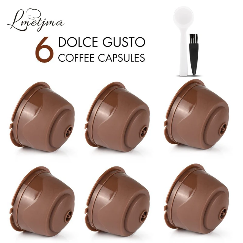 

LMETJMA 6Pcs/Set Reusable Dolce Gusto Coffee Capsules Refillable Coffee Capsules Cups For Dolce Gusto Machines With Spoon Brush