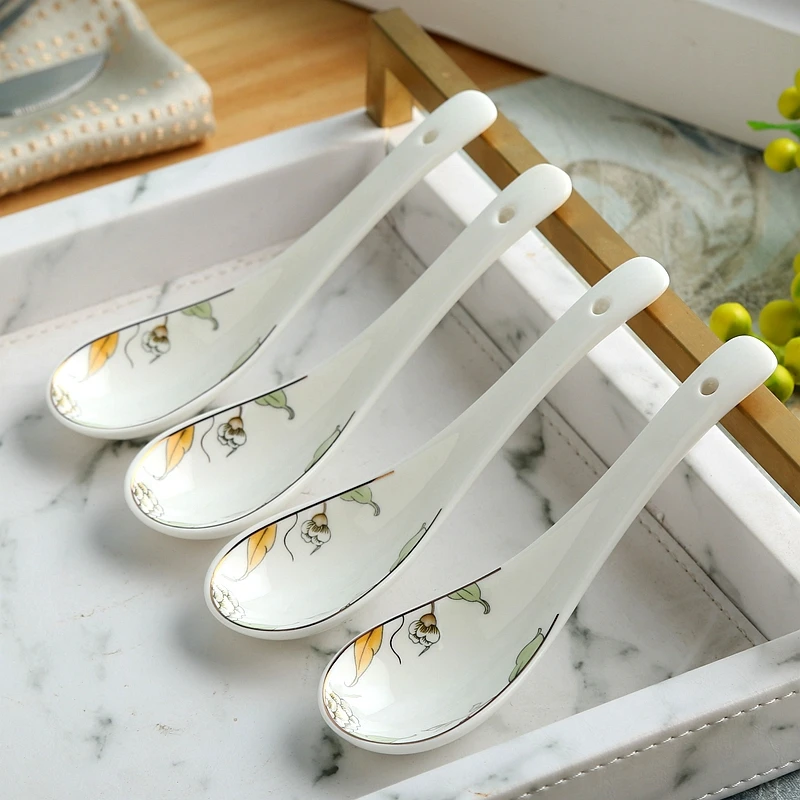 

Quality bone china decorative rice spoons, gold bordered decor, ceramic japanese kitchen tool accessories, coffee dessert scoop