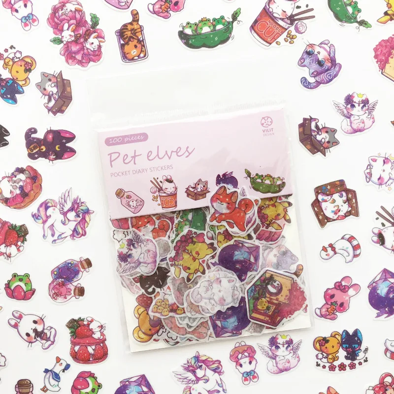 

100pcs/pack Lovely Cartoon Animal Pet Cat Decoration Scrapbooking Washi Sticker Kawaii Diy Diary Album Stationery Stickers