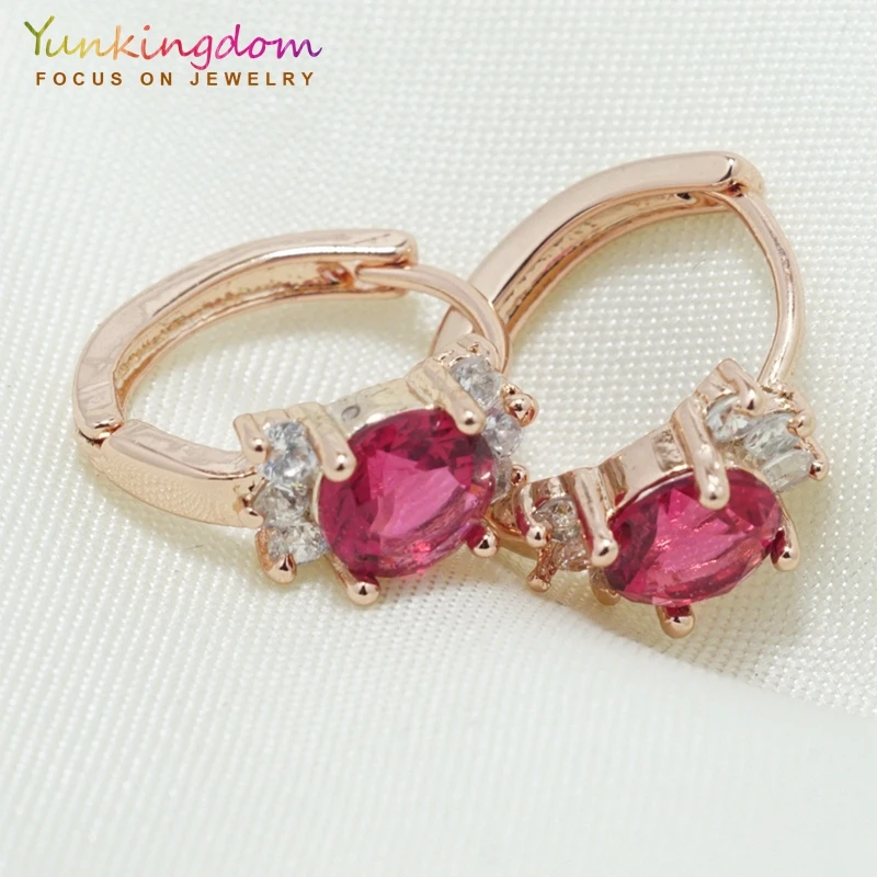 Yunkingdom круглый кубический цирконий маленький круг обруч золотые розовые серьги