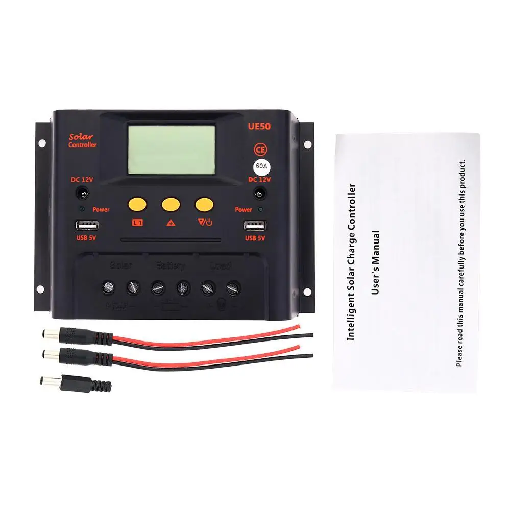 Контроллер солнечной батареи PWM 30A/50A/60A 12 В 24 48 ЖК дисплей USB 5 постоянного тока