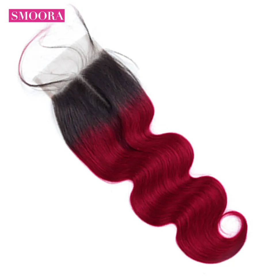 ombre hair 1b Burgundy body wave lace closure middle part 1
