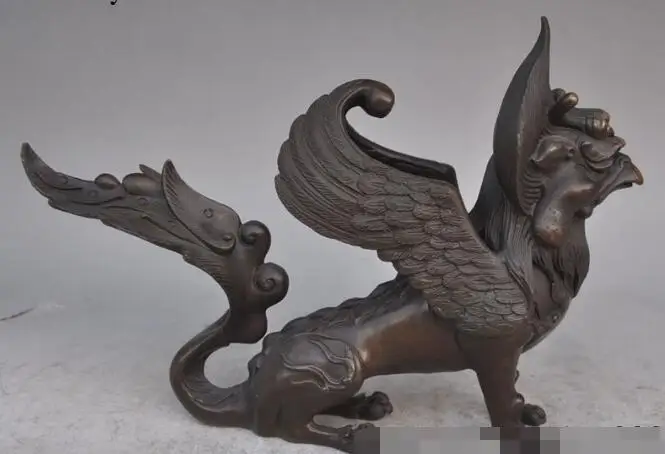 

S00809 10" 10"chinese fengshui bronze animal fly wing Weird god beast statue Sculpture (B0413)