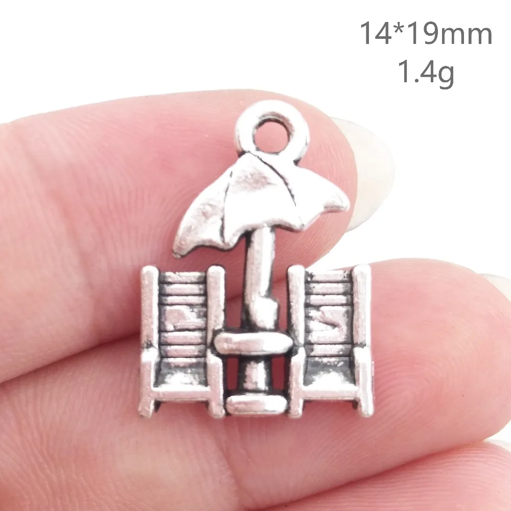 BULK 30 Zinc Alloy Metal Summer Beach Chair Charms Antique Silver Plated Vacation Travel Pendant 14*19mm 1.4g