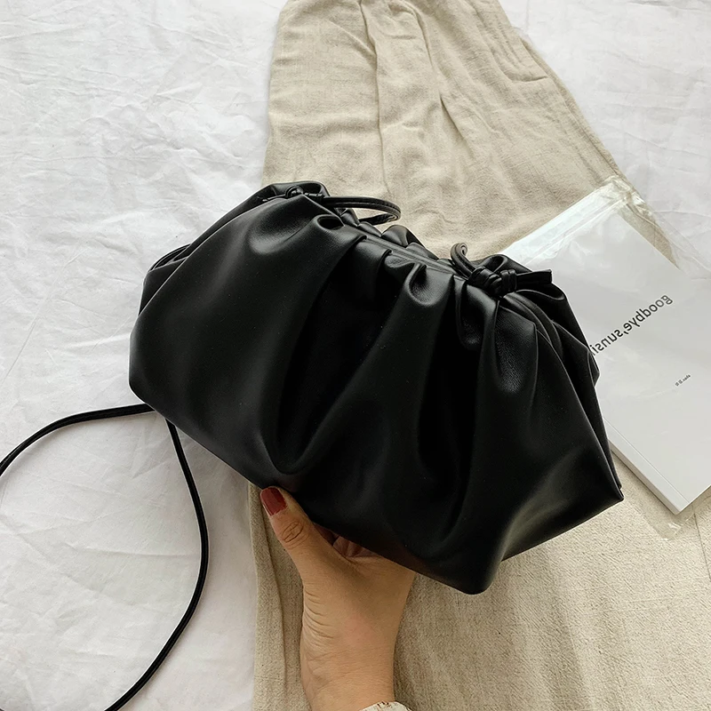 [BXX] Женская сумка через плечо на одно плечо, универсальная сумка с клапаном, модная сумка из искусственной кожи, Женская плиссированная посылка, клатч HG098 - Цвет: black