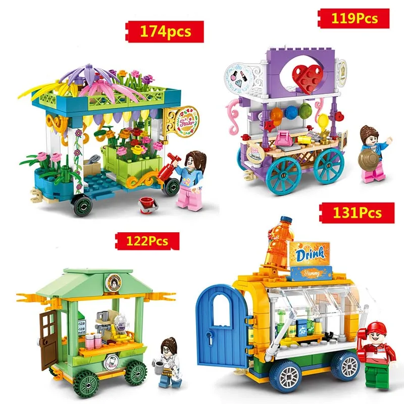 

New arrival City Street View Series roadside stand Barbecue Mini flower shop Building Blocks Toys For children Gifts