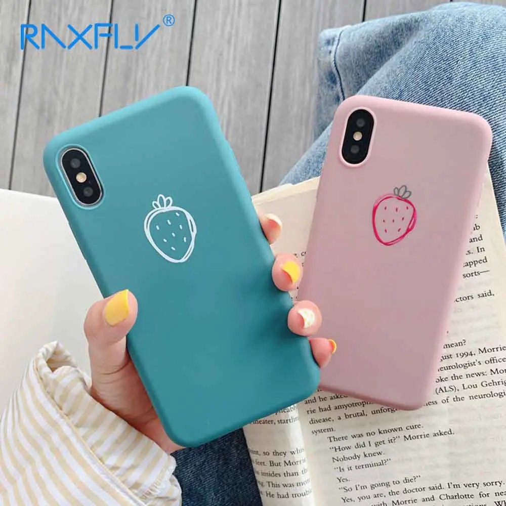 

RAXFLY Plain Case Soft TPU Cover For iPhone 8 Plus 7 Plus X XR XS Xs Max Cases For iPhone 6S 6 Plus Cute Strawberry Phone Case