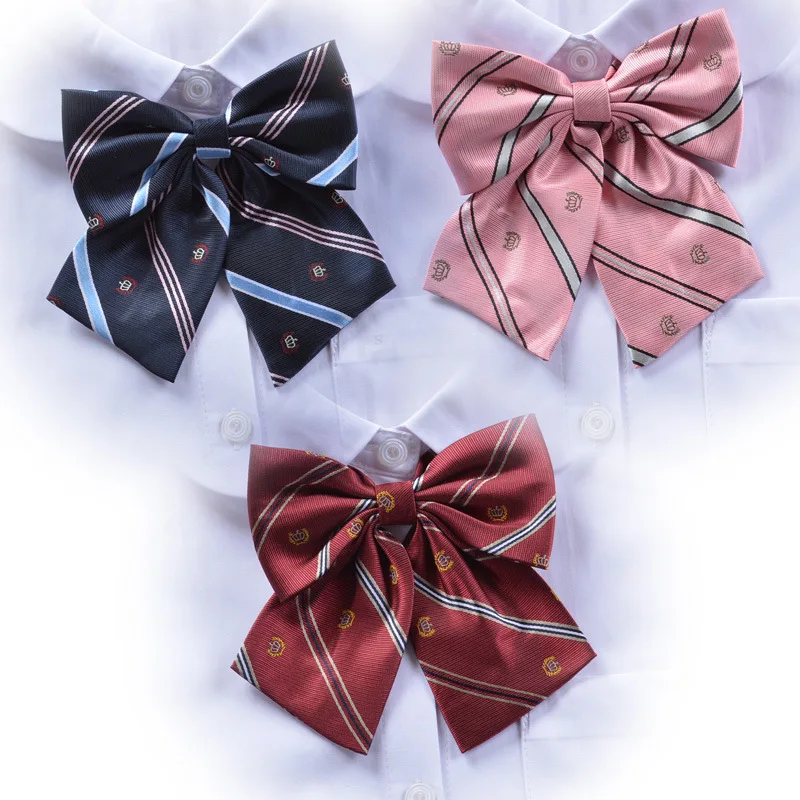 Ladies Student Fashion School Uniform Ornament Embroidery Crown Bow Tie Flower