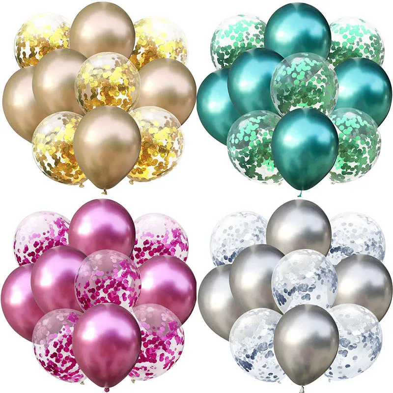 10Pcs 12inch Metallic Latex Balloons Glitter Confetti Air Balloon