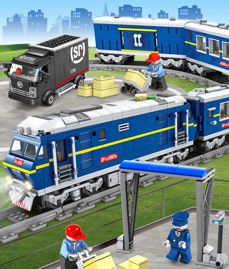 Совместимость legoeing Электропоезд станция набор вагон Модель Строительный