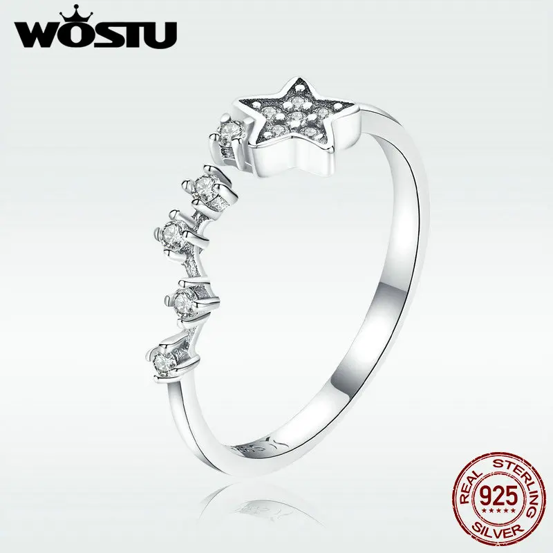 WOSTU Аутентичные 925 пробы серебро стекируемые звезды элегантность палец кольцо для Для женщин Серебряные украшения на свадьбу, годовщину подарок DXR440