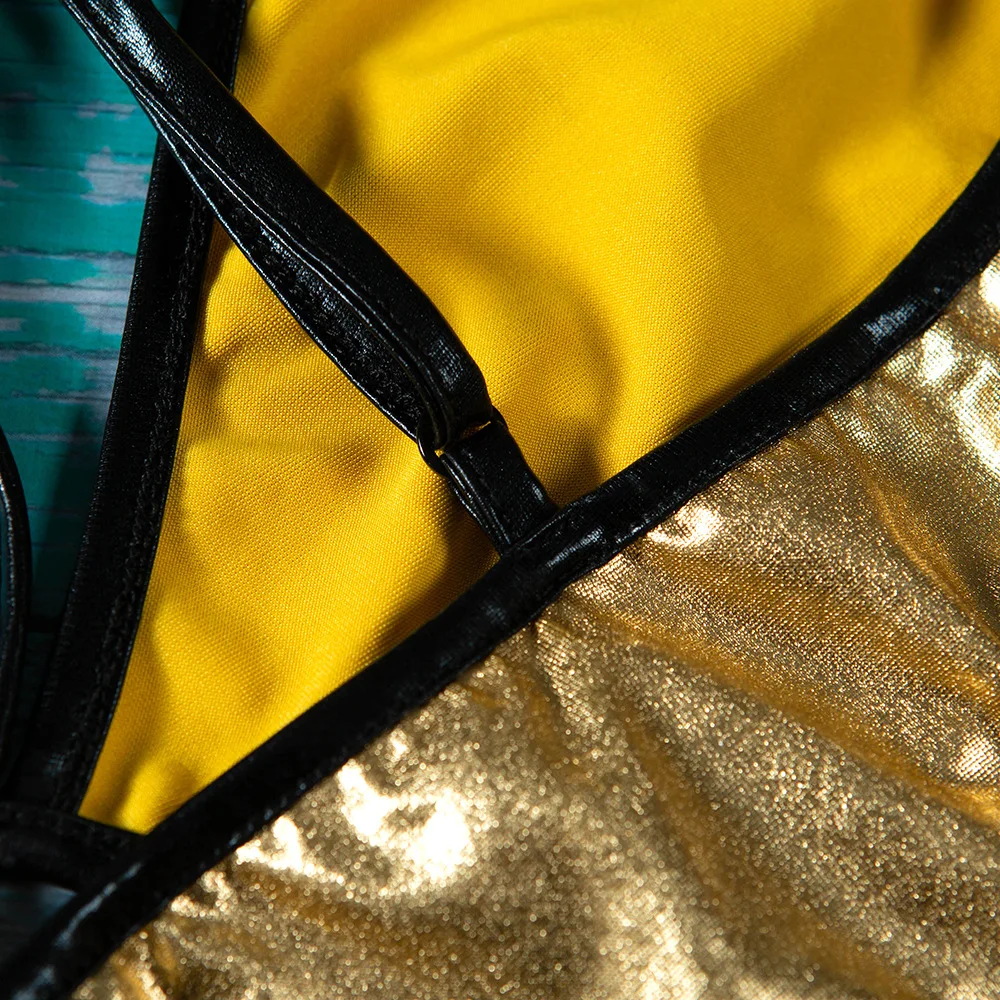 2019 летние модные Эластичные Обтягивающие боди светло золотистого цвета популярные с черными линиями дизайн High Street клубный костюм для