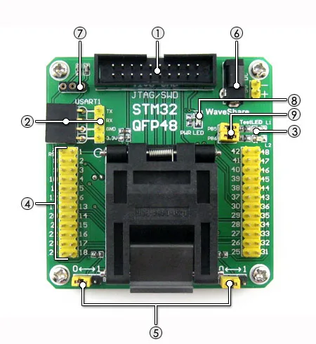 STM32-QFP48 Yamaichi IC тестовая розетка программируемый адаптер для QFP48 LQFP48 STM32 STM32F10xC STM32L15xC шаг 0,5 мм