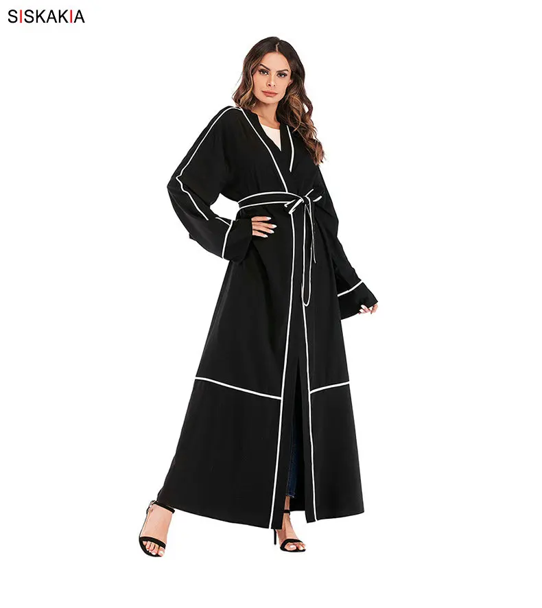 Siskakia/женский кардиган abaya, Модный Полосатый контрастный цвет, лоскутные мусульманские халаты, весна 2019, Израиль, Рамадан, Eid Adha