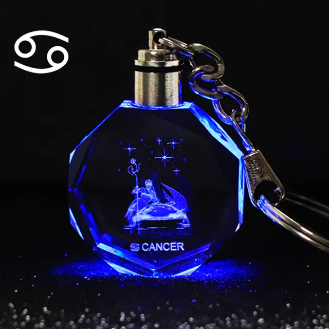 Crystal Zodiac Sign 12 Constellation Key Chain 3D Star Sign Women/'s Accessories