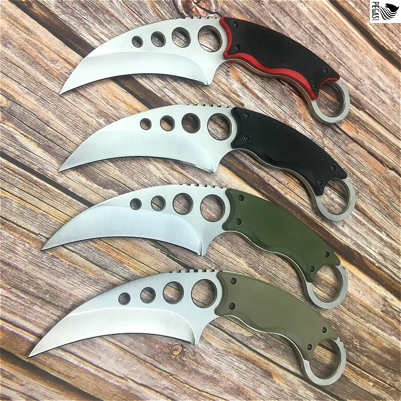 

PEGASI csgoG10 handle high hardness outdoor claw knife mountaineering scimitar 4-hole knife with high quality leather cover