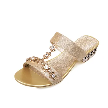 

25-62 Plus Size Slippers Female High Quality Women Slippers Summer Gold Silver Blue