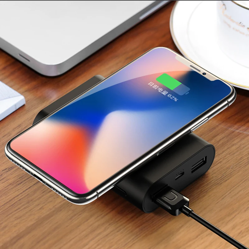USAMS 5V 2A 2 USB Ports 8000mah QI Wireless Charger 5W Pad Power Bank Built-in Wireless Charging Universal Power Bank USAMS 5V 2A 2 USB Ports 8000mah QI Wireless Charger 5W Pad Power Bank Built-in Wireless Charging Universal Power Bank