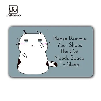 

Please Remove Your Shoes The Cat Needs Space to Sleep woven outdoor mat design welcome mat indoor outdoor entrance doormats