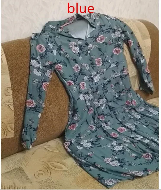 2018 New Spring Floral Slim Fit Chiffon Dress with Full Regular Sleeve Female V-Neck Mid-Calf Flower Prints Bohemian Dresses 1