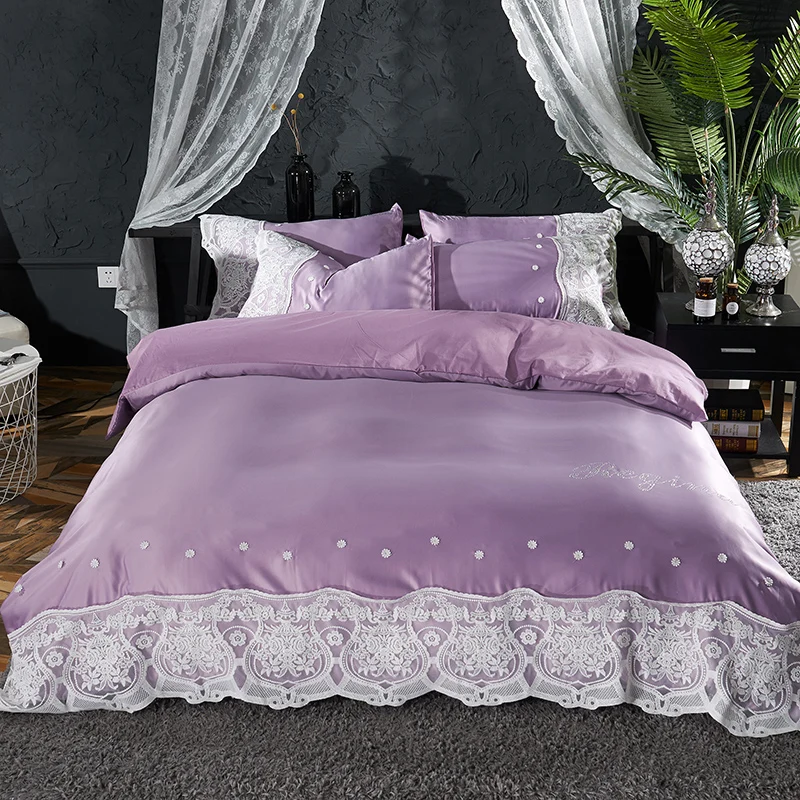 

DIFUNINA Home Textiles Bedding Sets Soft Silk Lace Bedclothes include Duvet Cover Pillowcase Bed Sheet Comforter Bedding Linen