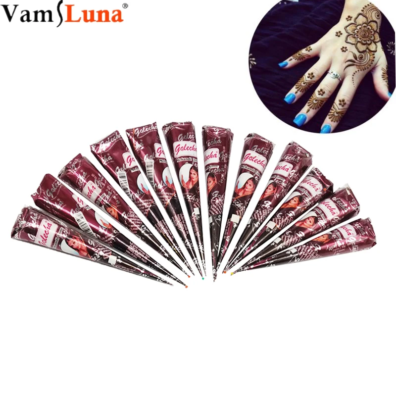 12 قطعة الطبيعي Kaveri براون الحناء المخاريط المؤقتة الوشم الجسم الفن الحبر 25 gms-الهند Mehendi الحبر الجسم الفن اللوحة
