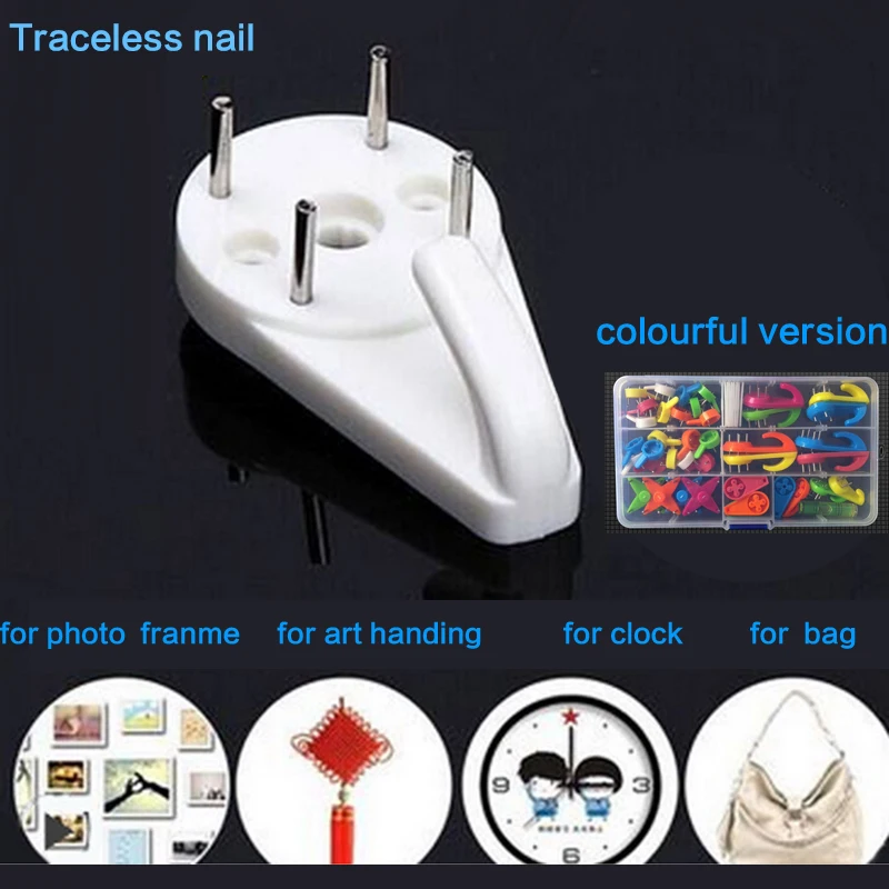 

2017 Scrapbooking Selling Traceless Nail 10pcs/lot Colourful Hook 4 Nails Wall White Picture Home Small Objects Hangers