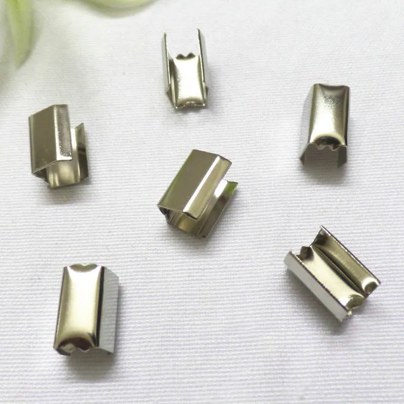 100pcs 5x10mm Square Cord Fastener Crimping Metal String Leather Rope Clip Foldable DIY Necklace