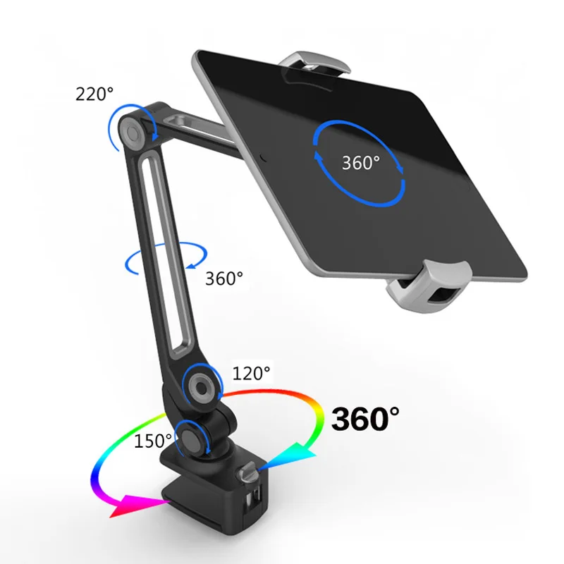  Aluminum Tablet Desk Bed Mount Lazy Stand Adjustable Cell Phone Long Arm Holder for iPad 4 2018 Pro