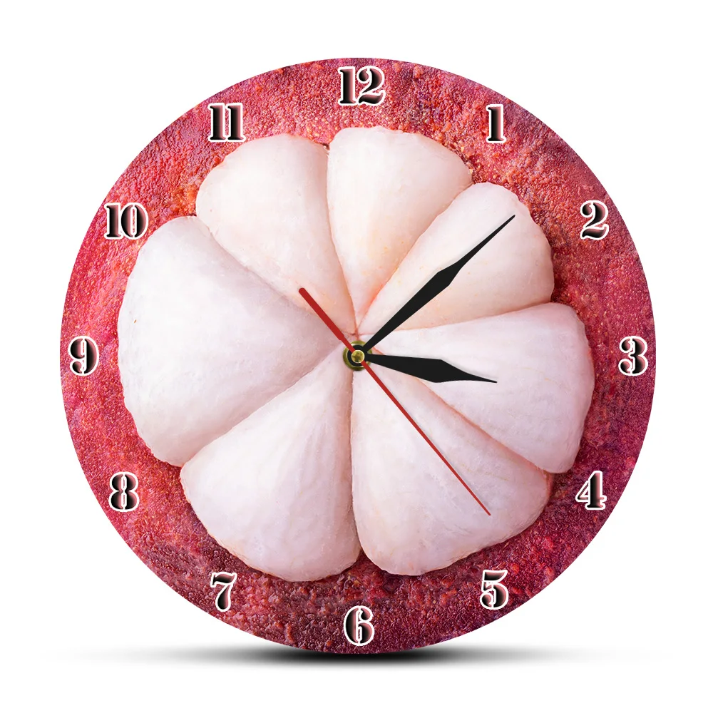 

Mangosteen Stylized Exotic Fruit Slice Wall Clock Modern Wall Watch Home Decor Tropical Botanical Botanical Printed Round Clock