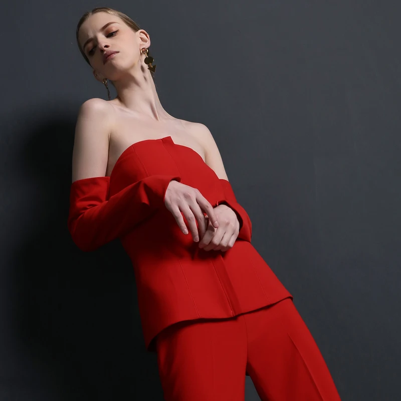 High quality women suits pants suit office lade 2 pieces jacket trousers red elegant High quality women suits pants suit office lade 2 pieces jacket trousers red elegant