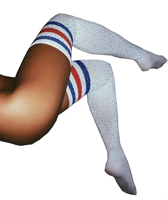С сияющими блестками, выше колена, высокие сапоги женские Модные Стразы носки Пикантные ботфорты Гетры длинные чулки для девочек болельщик - Цвет: D