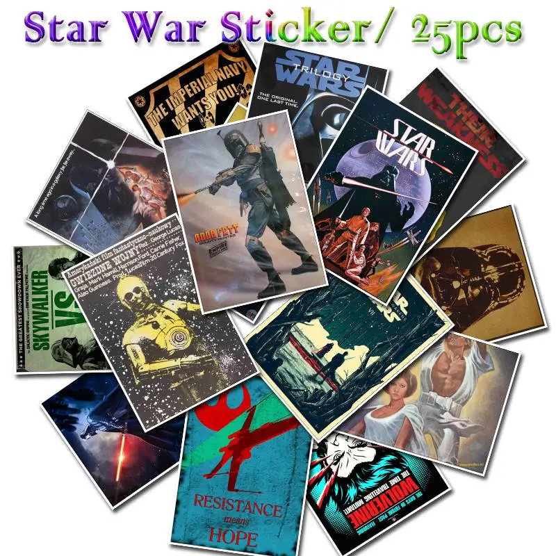 

25Pcs/Pack Star Wars Sticker Kids Toys for Children Laptop Stickers Skateboard Darth Vader PVC Waterproof Sticker Scrapbooking