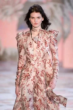 

2019 Spring Dress Elegant Full Sexy Puff Sleeve Asymmetrical Women Fashion Print Night Club Body con Party Dresses Wholesale