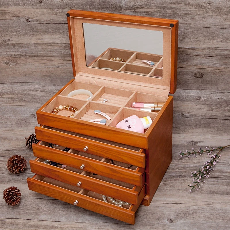 Деревянная коробка для ювелирных изделий/чехол для драгоценностей шкаф кольцо ожерелье Подарочная коробка для хранения организовать, классический дизайн многофункциональная коробка для хранения