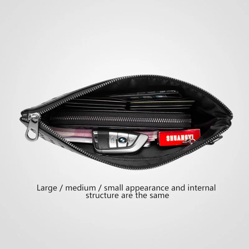  100% Sheepskin Genuine Leather Men Purses And Handbags Handmade Knitting Clutch Soft Leather Large  - 32841574078