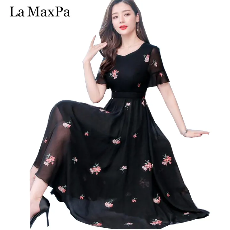 Модное платье с коротким рукавом и принтом, женские летние шифоновые платья, новые платья размера плюс для женщин, облегающее платье миди vestidos