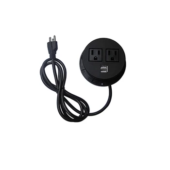 

Mini Round Grommet Power Outlet Sockets : 2 Flat Outlets 2 USB Charger Ports & US Plug With Fast Charging Embedded Worktop