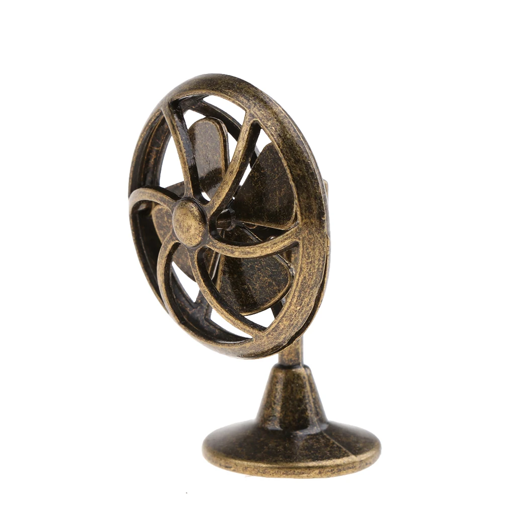  1/12 Miniatures Desk Table Ornament - Alloy Mini Lobby Fan Bronze Electric Fan Model Toy For Dollho