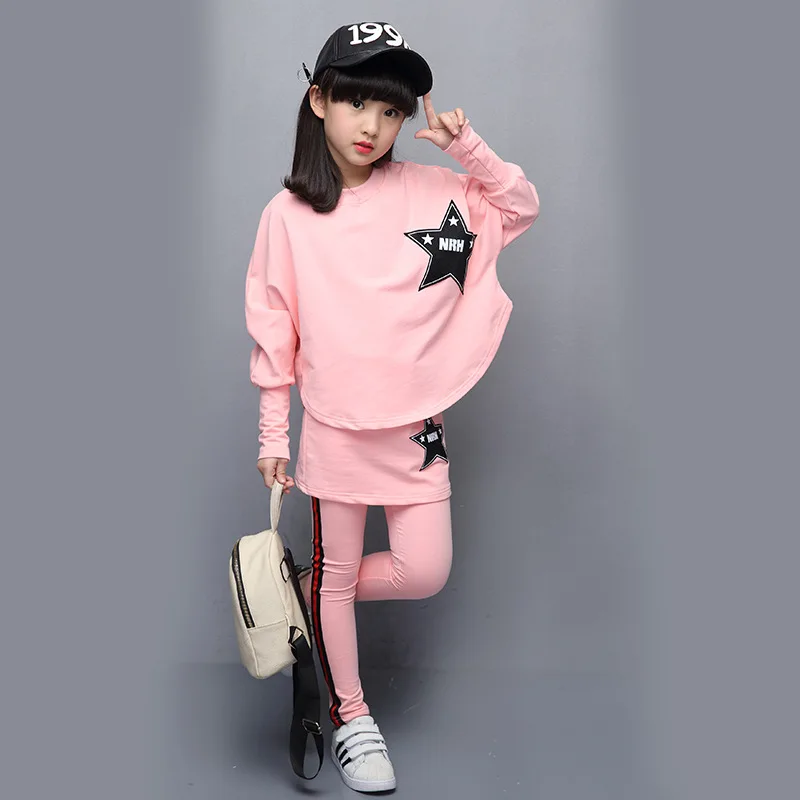 Kids 2017 New Girls Set Cotton Long Sleeves Spring Autumn Casual Bat Shirt Skirt Pants 4