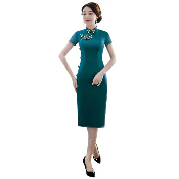 

Shanghai Story Short Sleeve Knee Length Qipao Dress Chinese Button Chinese cheongsam Oriental Style dress 2 Color